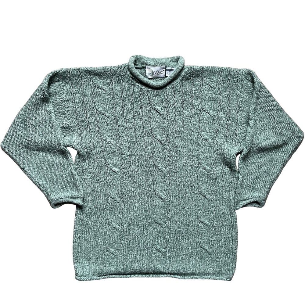 Vintage Jessie light green knit sweater with rolled collar - Size 36